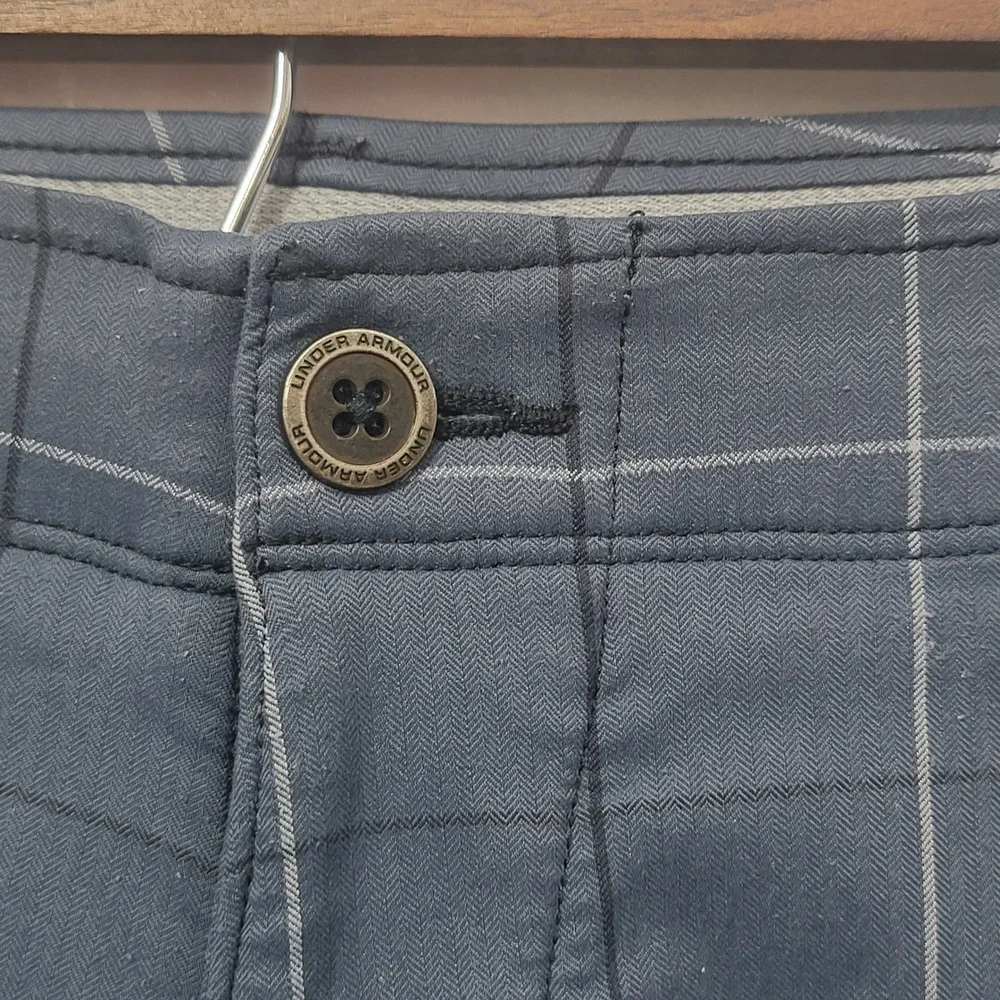 Under Armour Mens Navy Blue Windowpane Check‎ Herringbone Golf Shorts 32